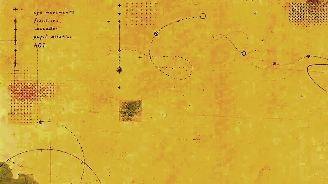 Abstract eye-tracking paths, word fragments, and research-method marks